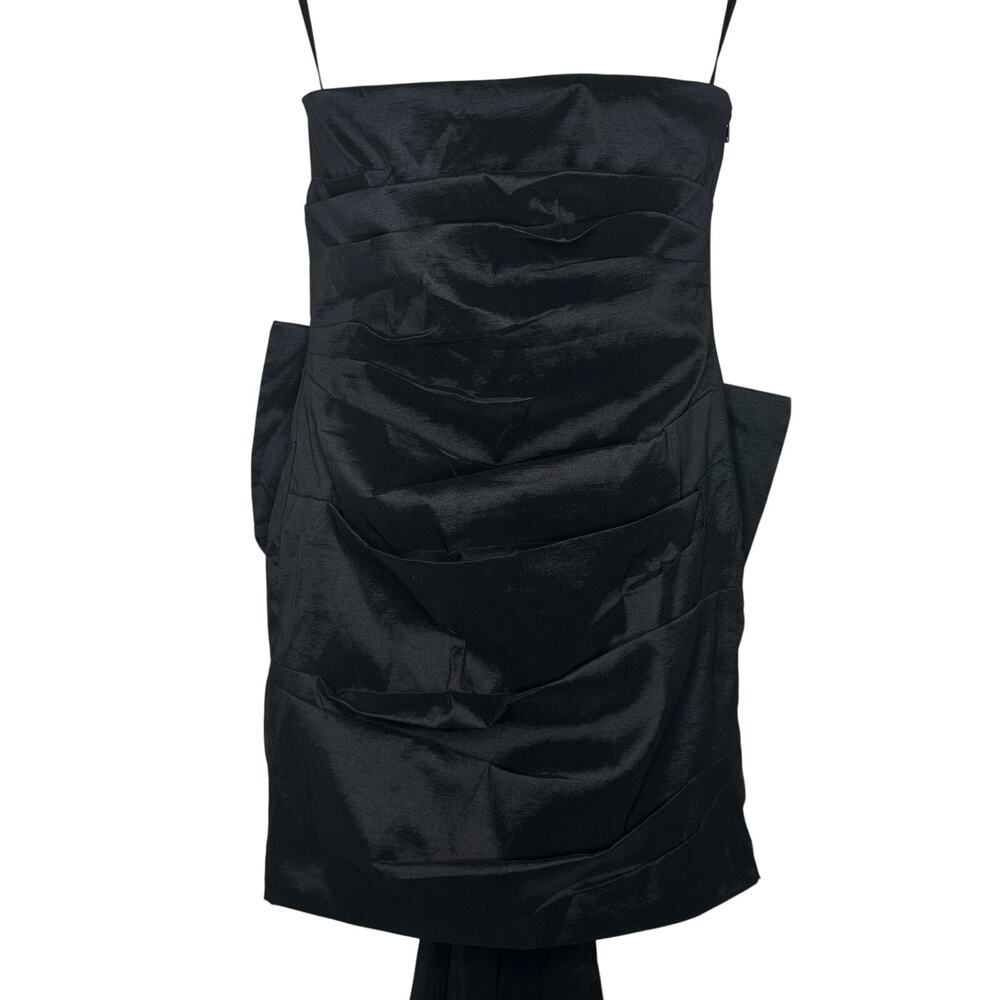 Betsey Johnson Claire Black Ruched Mini Wedding Dress Bow Whimsygoth Strapless L - Picture 7 of 16